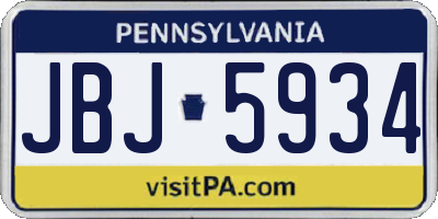 PA license plate JBJ5934