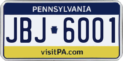 PA license plate JBJ6001