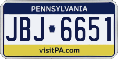 PA license plate JBJ6651