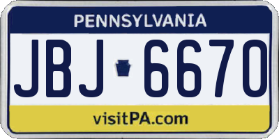 PA license plate JBJ6670
