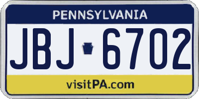 PA license plate JBJ6702