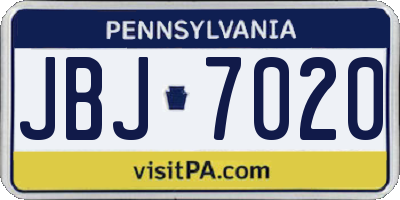 PA license plate JBJ7020