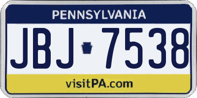 PA license plate JBJ7538