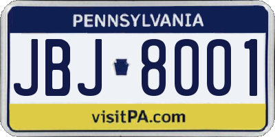 PA license plate JBJ8001