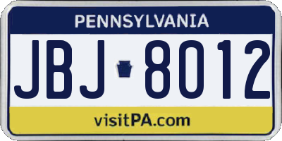 PA license plate JBJ8012