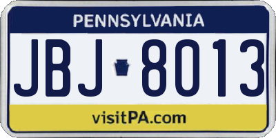 PA license plate JBJ8013
