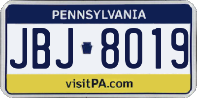 PA license plate JBJ8019