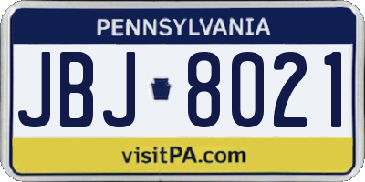 PA license plate JBJ8021