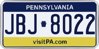 PA license plate JBJ8022