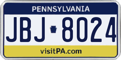 PA license plate JBJ8024
