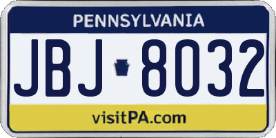 PA license plate JBJ8032