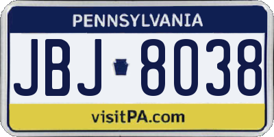 PA license plate JBJ8038