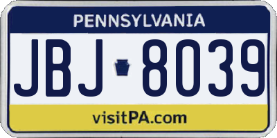 PA license plate JBJ8039