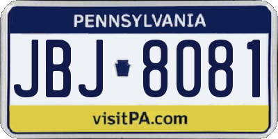 PA license plate JBJ8081