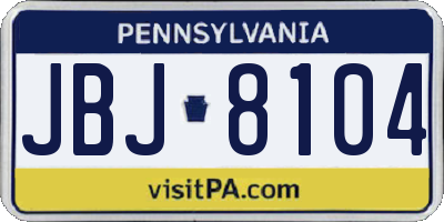 PA license plate JBJ8104