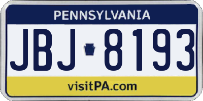 PA license plate JBJ8193