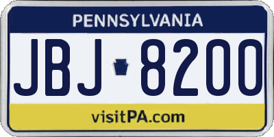 PA license plate JBJ8200