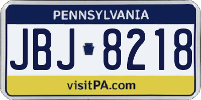 PA license plate JBJ8218