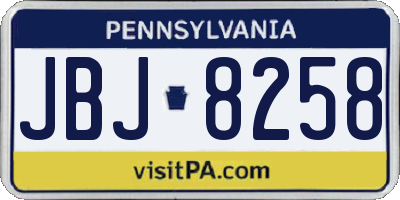PA license plate JBJ8258
