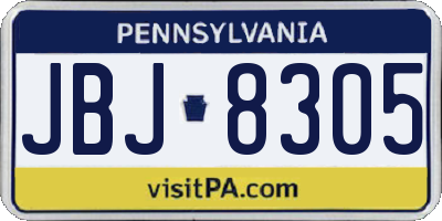 PA license plate JBJ8305