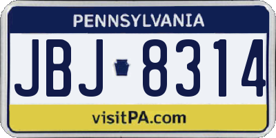 PA license plate JBJ8314