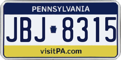 PA license plate JBJ8315