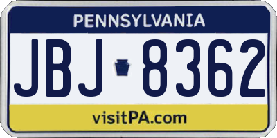 PA license plate JBJ8362