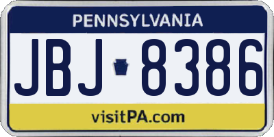 PA license plate JBJ8386