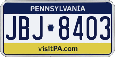 PA license plate JBJ8403
