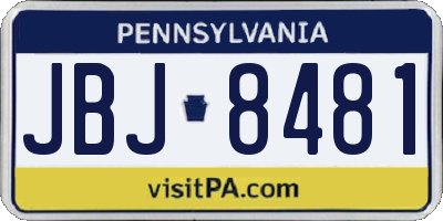 PA license plate JBJ8481