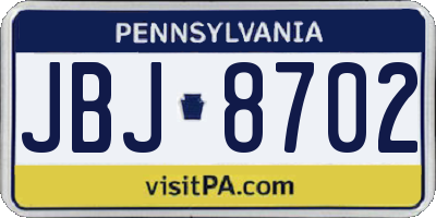 PA license plate JBJ8702