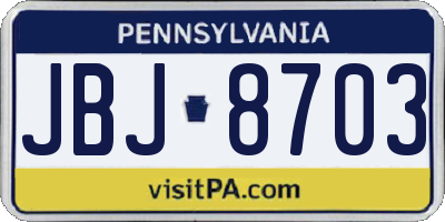 PA license plate JBJ8703