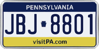 PA license plate JBJ8801