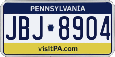PA license plate JBJ8904