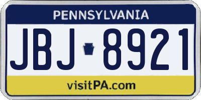 PA license plate JBJ8921