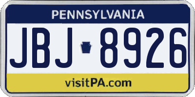 PA license plate JBJ8926