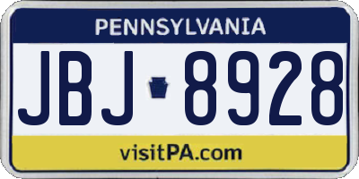 PA license plate JBJ8928