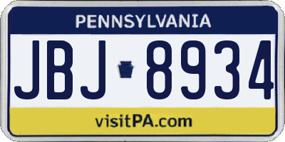 PA license plate JBJ8934