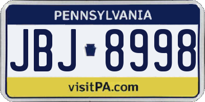 PA license plate JBJ8998