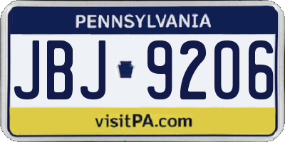 PA license plate JBJ9206