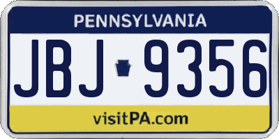 PA license plate JBJ9356