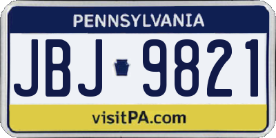 PA license plate JBJ9821