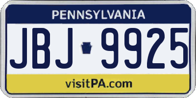 PA license plate JBJ9925