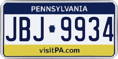 PA license plate JBJ9934