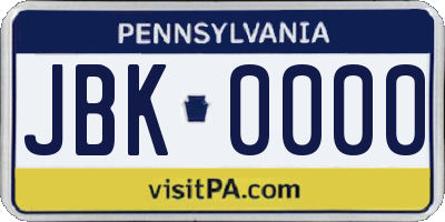PA license plate JBK0000