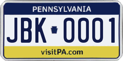 PA license plate JBK0001