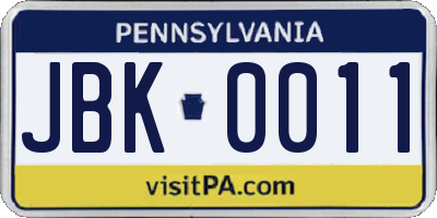 PA license plate JBK0011