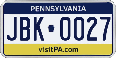 PA license plate JBK0027