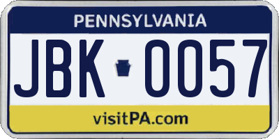 PA license plate JBK0057