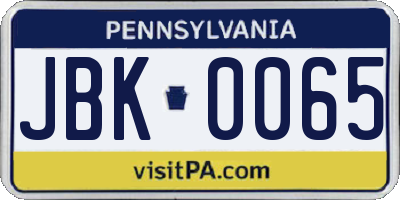 PA license plate JBK0065